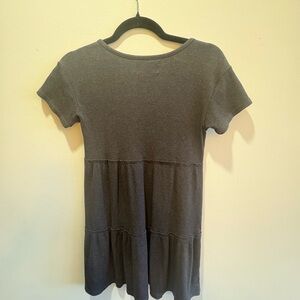 Gray Ribbed Short Sleeve Dress